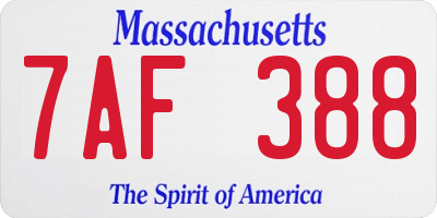 MA license plate 7AF388