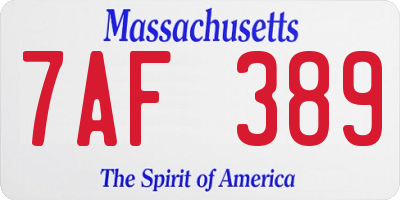 MA license plate 7AF389