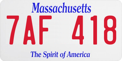 MA license plate 7AF418