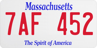 MA license plate 7AF452