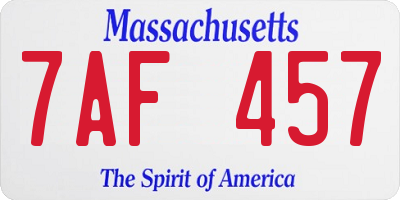 MA license plate 7AF457