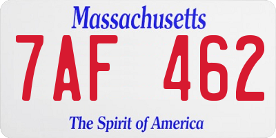 MA license plate 7AF462