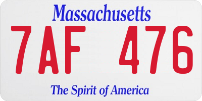 MA license plate 7AF476
