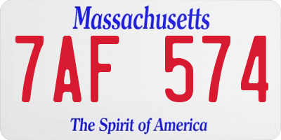 MA license plate 7AF574