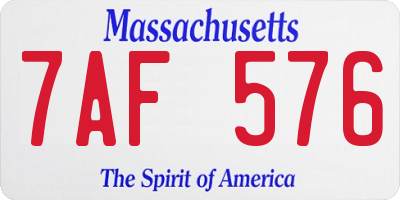MA license plate 7AF576