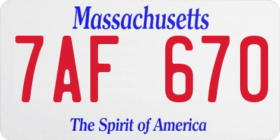 MA license plate 7AF670