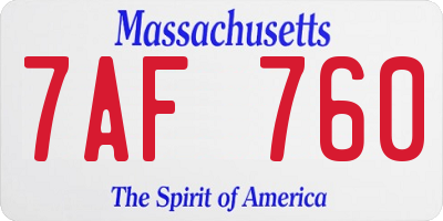 MA license plate 7AF760