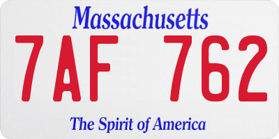 MA license plate 7AF762