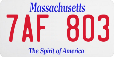 MA license plate 7AF803