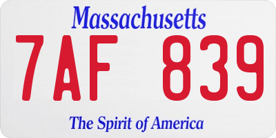 MA license plate 7AF839