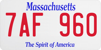 MA license plate 7AF960
