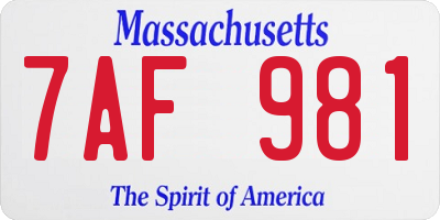 MA license plate 7AF981