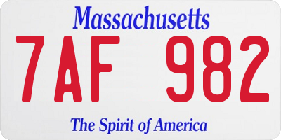 MA license plate 7AF982