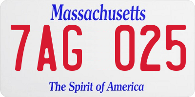 MA license plate 7AG025