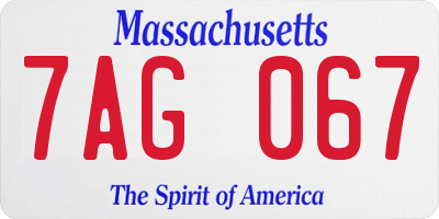 MA license plate 7AG067