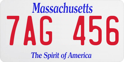 MA license plate 7AG456