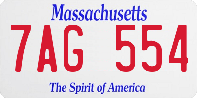 MA license plate 7AG554