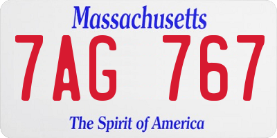 MA license plate 7AG767