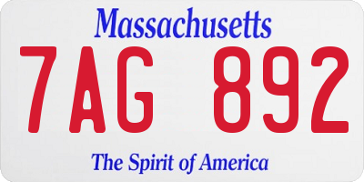MA license plate 7AG892