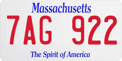 MA license plate 7AG922