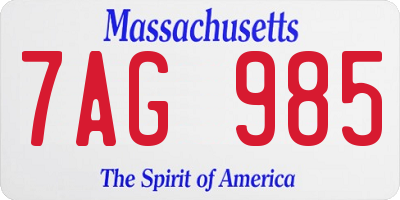 MA license plate 7AG985