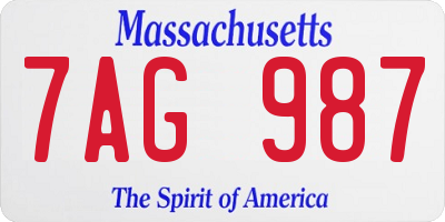 MA license plate 7AG987
