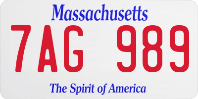MA license plate 7AG989