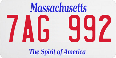 MA license plate 7AG992