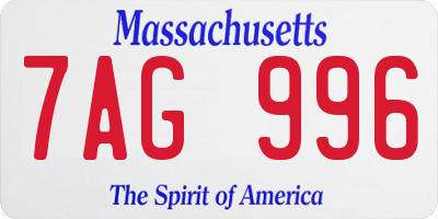 MA license plate 7AG996