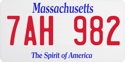 MA license plate 7AH982