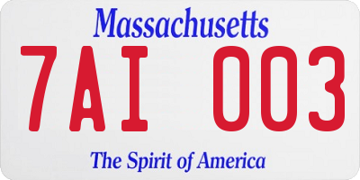 MA license plate 7AI003