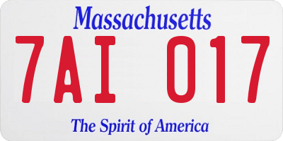 MA license plate 7AI017