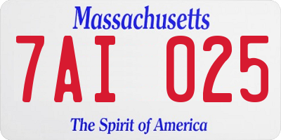 MA license plate 7AI025