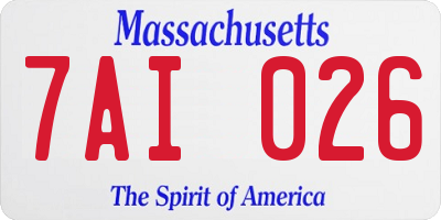 MA license plate 7AI026