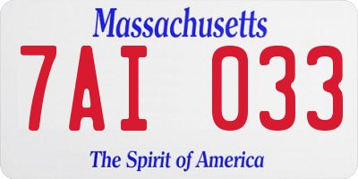 MA license plate 7AI033