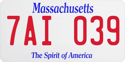 MA license plate 7AI039