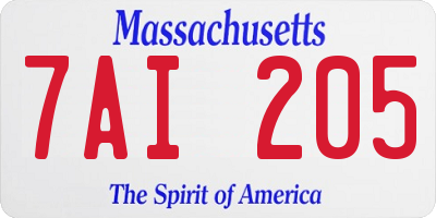 MA license plate 7AI205
