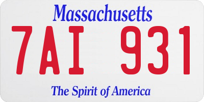 MA license plate 7AI931