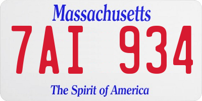 MA license plate 7AI934