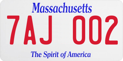 MA license plate 7AJ002