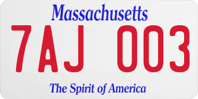 MA license plate 7AJ003