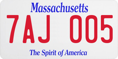 MA license plate 7AJ005