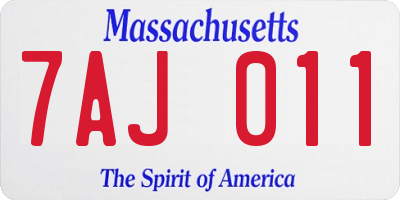MA license plate 7AJ011