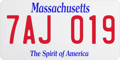 MA license plate 7AJ019