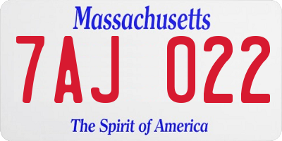 MA license plate 7AJ022