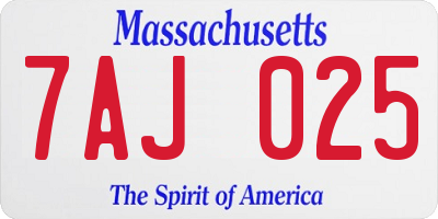 MA license plate 7AJ025