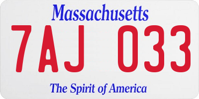 MA license plate 7AJ033