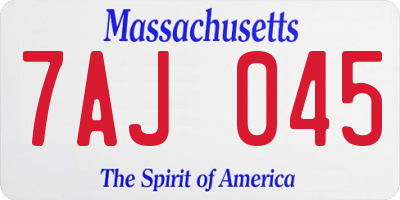 MA license plate 7AJ045