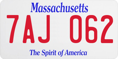 MA license plate 7AJ062