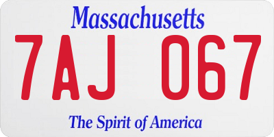 MA license plate 7AJ067